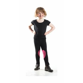 Hy Equestrian Heart Tots Jodhpurs - Black/Hot Pink Hearts