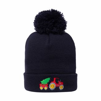 British Country Collection Blue Tractor Pom Pom Beanie Hat - One Size