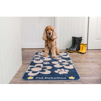 Pet Rebellion, Stop Muddy Paws Blue Flower Print XL Mat