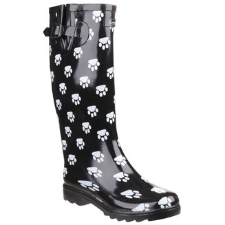 Cotswold Dog Paw Print Wellington Boots - Black &amp; White