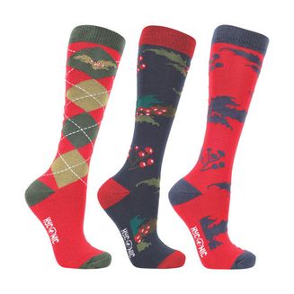 HYCONIC Christmas Holly Socks by Hy Equestrian (Pack of 3)