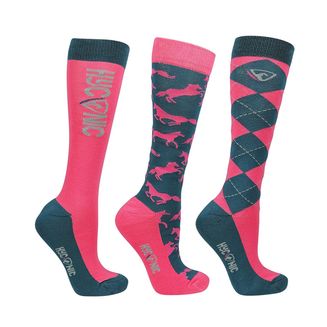 Hyconic Pattern Socks By Hy Equestrian Adult Blue/Coral