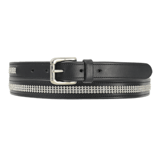 Hy Crystal Diamante Leather Belt - Black - Silver Diamante - 90cm