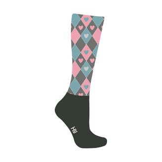 HyFASHION Heart Pattern Riding Socks - Teal/Pink/Black - Adult 4-8