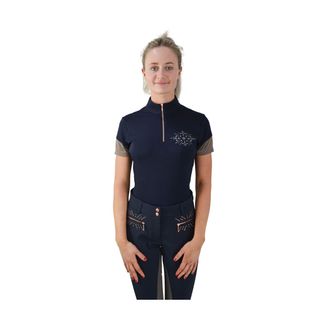 HyFASHION Kensington Ladies Sports Shirt - Navy/Taupe/ Rose Gold
