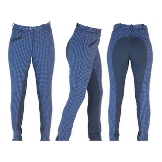 HyPERFORMANCE Rio Ladies Jodhpurs - Purple/Navy Check/Navy Seat