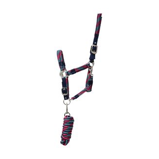 Hy Multicolour Adjustable Head Collar with Rope - Navy/Raspberry/Sea Blue