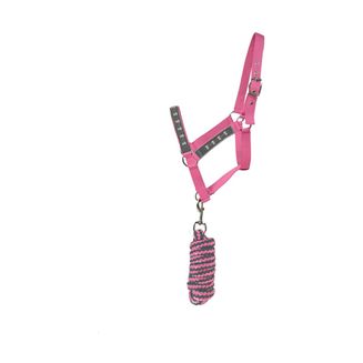 Hy Equestrian Merry Go Round Head Collar and Lead Rope - Grey/Pink