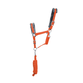 Hy Sport Active Head Collar &amp; Lead Rope - Terracotta Orange/Grey