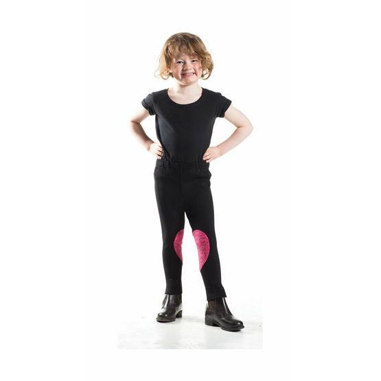Hy Equestrian Heart Tots Jodhpurs - Black/Hot Pink Hearts