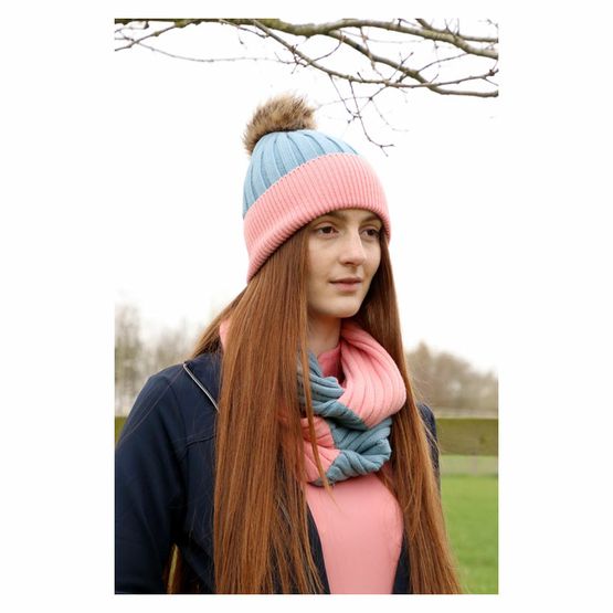 Hy Equestrian Synergy Luxury Bobble Hat- Aqua/Rose - One Size