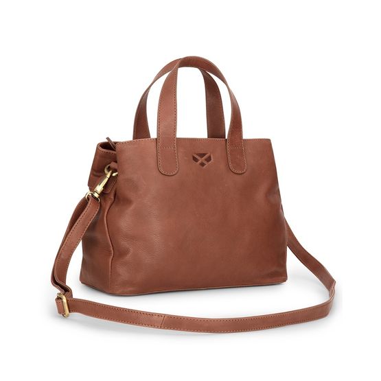 Hoggs Monarch Leather Handbag With Shoulder Strap - Hazelnut