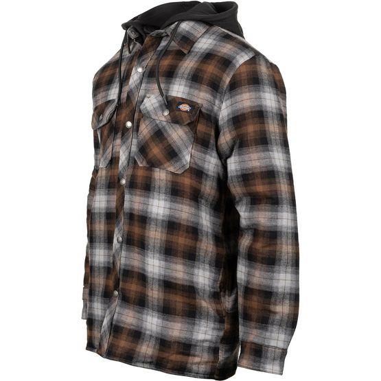 Dickies Men's Long Sleeve Fleeced Flannel Hooded Black Jack Shirt
