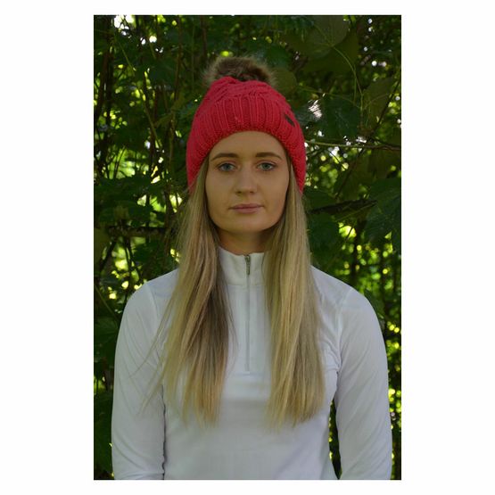 Bonnet Hy Equestrian Melrose Cable Knit Avec Pompon - Couleur Beige / Rose