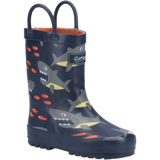 Cotswold Puddle Waterproof Pull On Children's Shark Print Wellington Boots