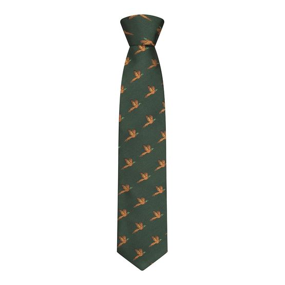 Hoggs of Fife 100% Silk Woven Green Tie Pheasants Boxed