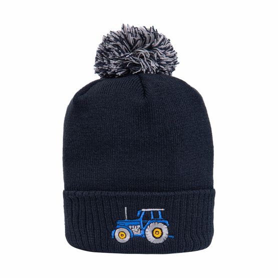 British Country Collection Blue Tractor Pom Pom Beanie Hat - One Size