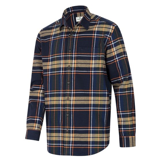 Hoggs Coll Peached Cotton Twill Check Shirt - Navy