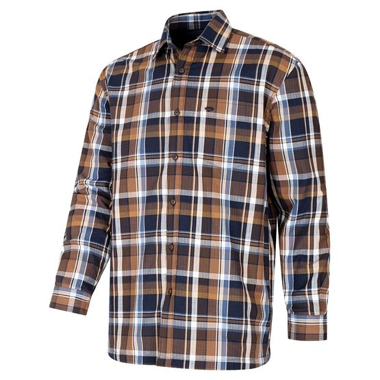 Hoggs Arran Microfleece Lined 100% Cotton Check Shirt - Navy/Brown