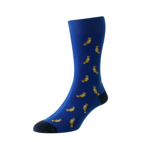 HJ Hall HJ69 Fox Motif Men's Socks - Cobalt Blue (6-11)