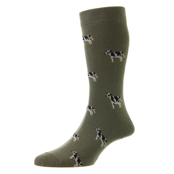 HJ Hall HJ62 Cow Motif Men's Socks - Olive Green (6-11)