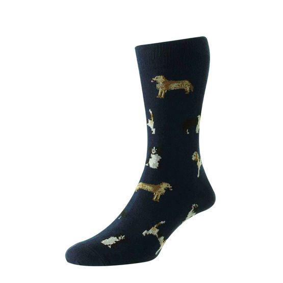 HJ Hall HJ67 Country Dogs Motif Men's Socks - Navy (6-11)