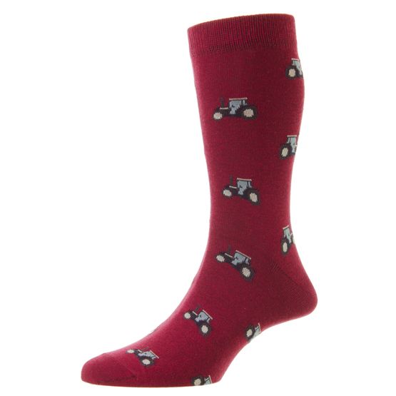HJ Hall HJ61 Tractor Motif Men's Socks - Claret (6-11)