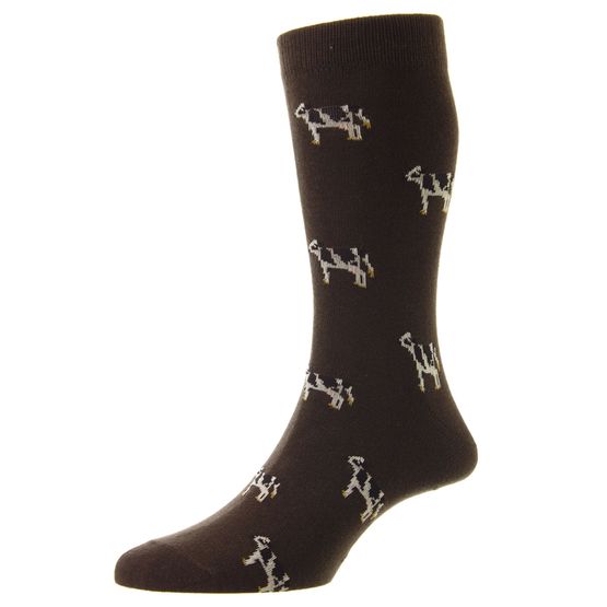 HJ Hall HJ62 Cow Motif Men's Socks - Dark Brown (6-11)