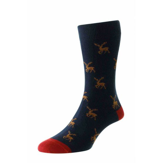 HJ Hall HJ37 Stag Motif Men's Socks - Navy (6-11)