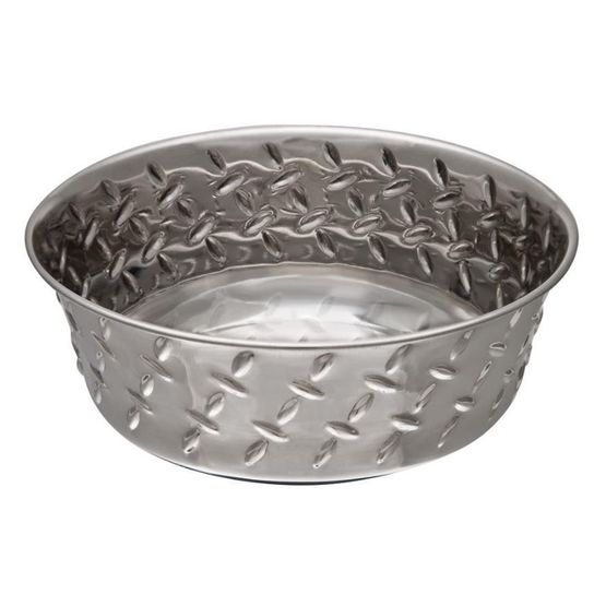 Diamond Plate Silver Dog Bowl - Non-Skid Bottom
