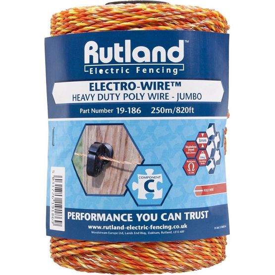 Rutland Electric Fence Jumbo Polywire 250 metre (19-186)