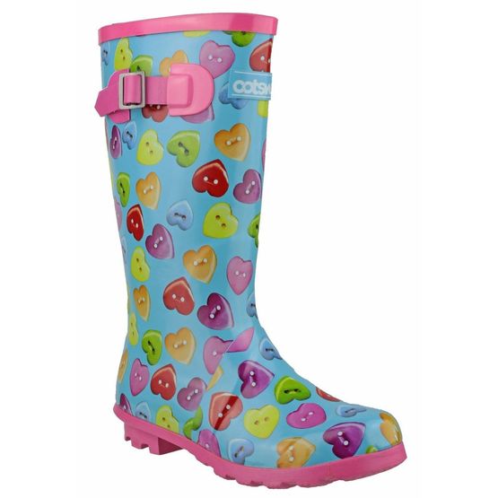 Cotswold Children's Button Heart Print Wellington Boots