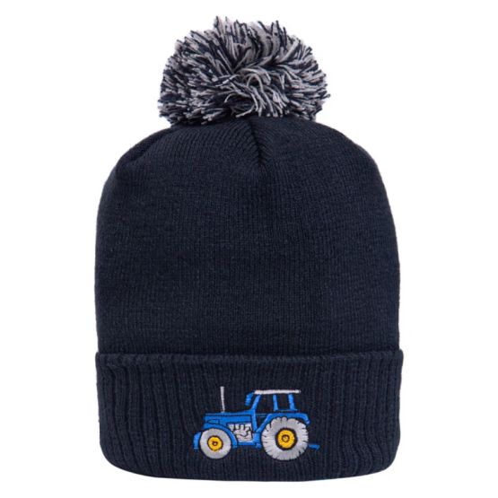 British Country Collection Christmas Tractor Pom Pom Beanie Hat - One Size