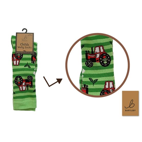 Otterdene WK222X Kid's Funky Striped Welly Socks - Little Tractor