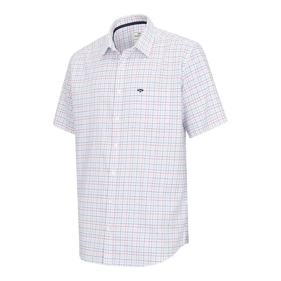 Hoggs of Fife Mens Callum Red/Sky Short Sleeved Tattersall Shirt