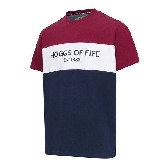 Hoggs of Fife Mens Dalbeattie Colour Block Burgundy/White/Navy T - Shirt