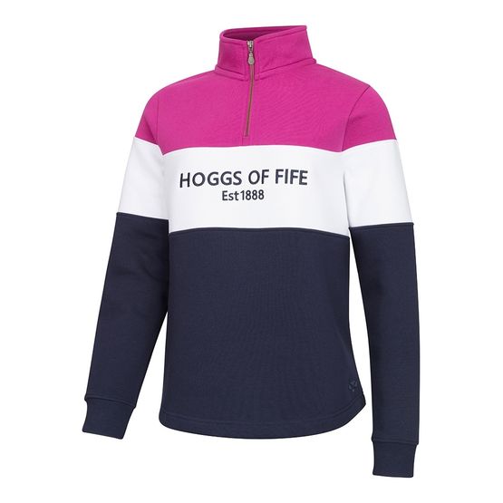 Hoggs of Fife Dumfries 1888 Ladies 1/4 Zip Berry/White/Navy Sweatshirt