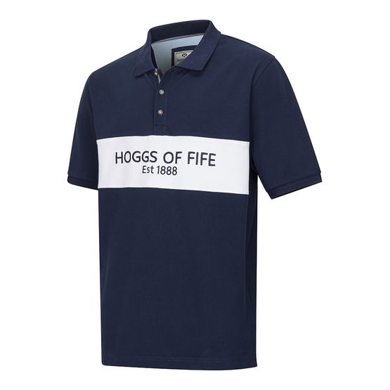 Hoggs of Fife Mens Sterwart Block Pique Navy Polo Shirt