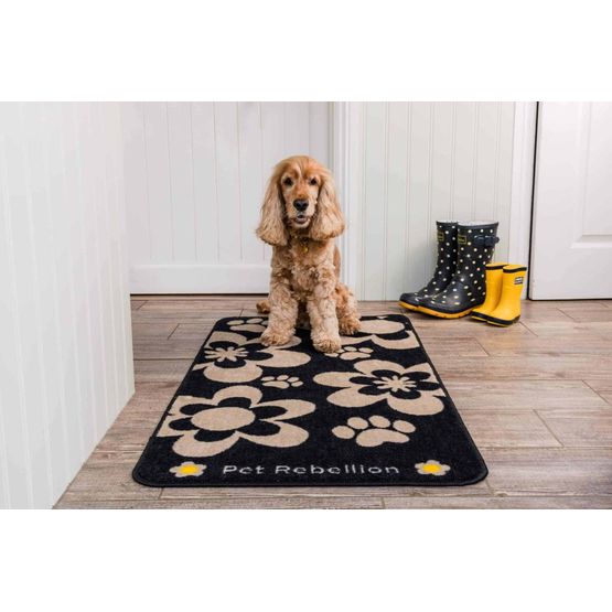 Pet Rebellion Stop Muddy Paws XL Black Flowers Mat