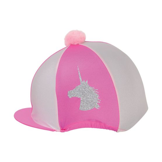 HyFASHION Pom Pom Hat Cover with Glitter Unicorn Pattern - Cerise/Light Pink