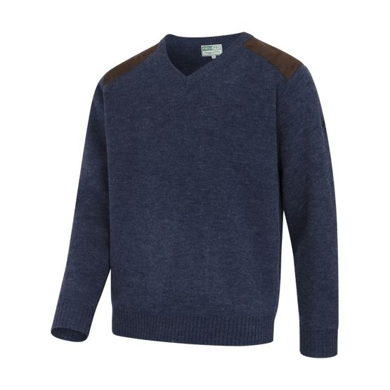 Hoggs of Fife Melrose Storm Blue Marl Melrose II V - Neck Pullover