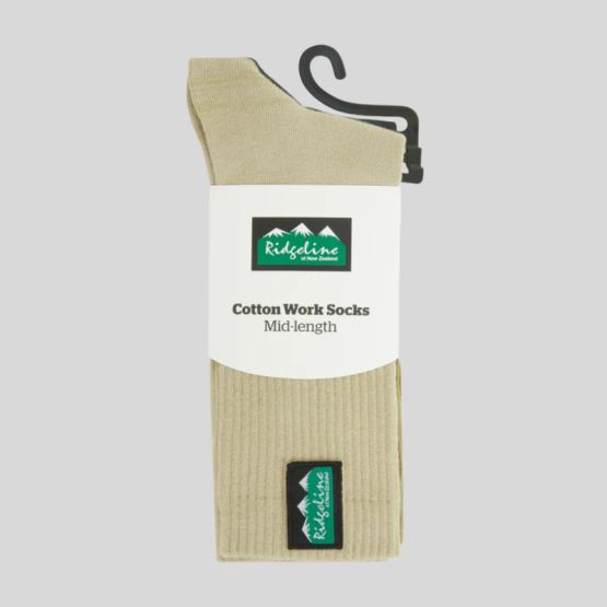 Ridgeline Cotton Light Olive/Multi Mid Length Work Socks (Pack of 3)