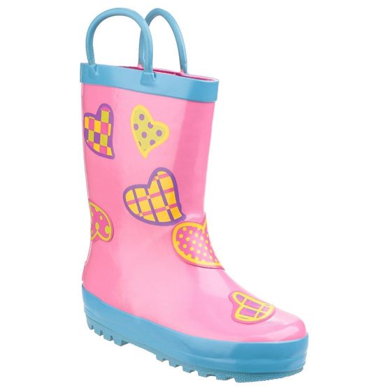 Cotswold Child's Puddle Waterproof Pull On Wellies (Hearts)