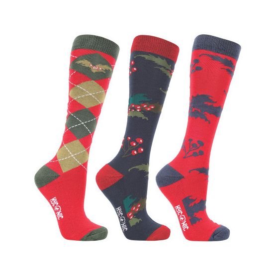 HYCONIC Christmas Holly Socks by Hy Equestrian (Pack of 3)