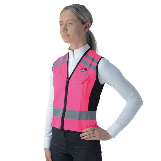 Reflector Waistcoat Pass Wide/Slow By Hy Equestrian Pink Pink/Black