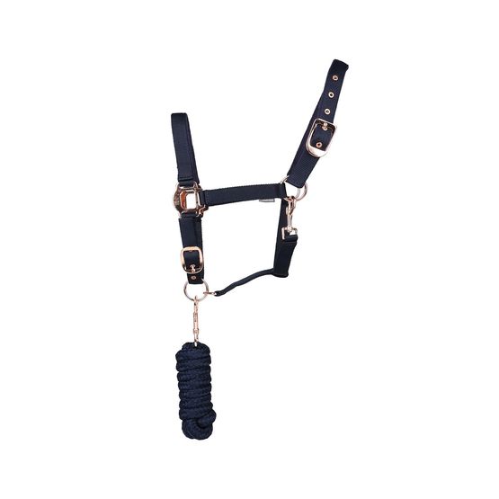 Hy Equestrian Rose Gold Headcollar &amp; Lead Rope Navy/Rose Gol Navy/Rose Gold