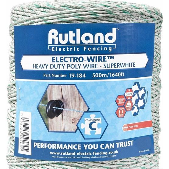 Rutland Polywire Super White Electro-Wire - 500 metres