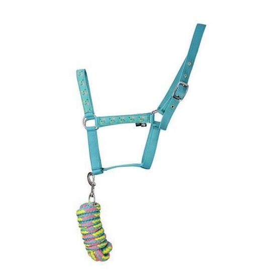 Hy Flamingo Pony Head Collar &amp; Lead Rope - Teal/Blue