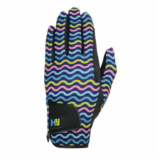 Hy5 Lightweight Printed Riding Gloves - Yellow, Teal &amp; Pink