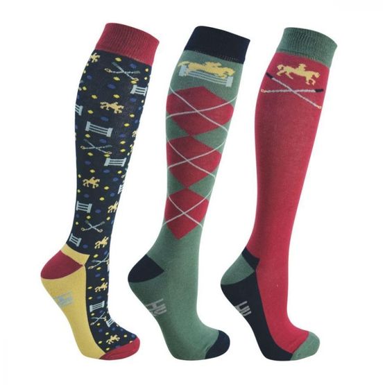 HyFashion Polo Socks 3 Pack - Black/Redcurrant/Blue/Green